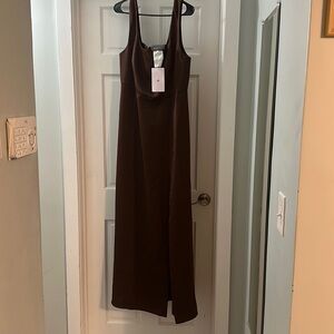 BHLDN Sophia Square-Neck Satin Maxi Dress